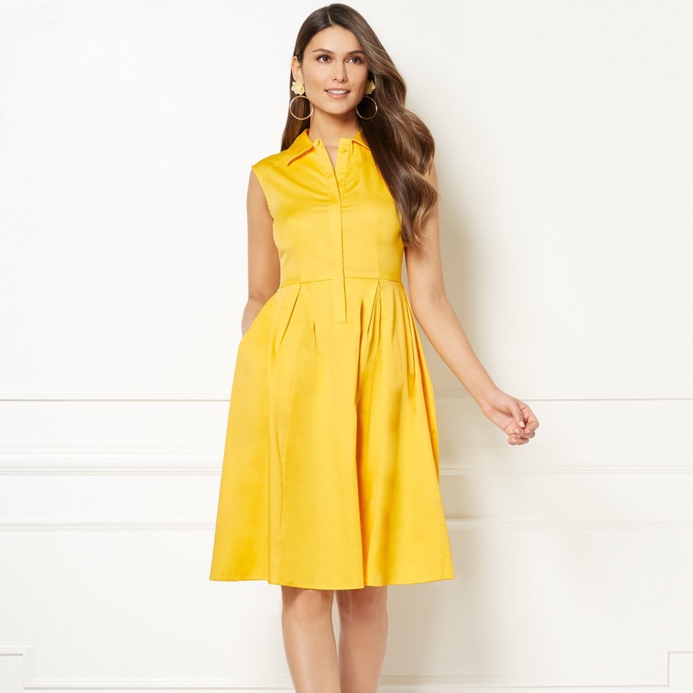 eva mendes for New York & Company Yellow Sleeveless Midi Dress